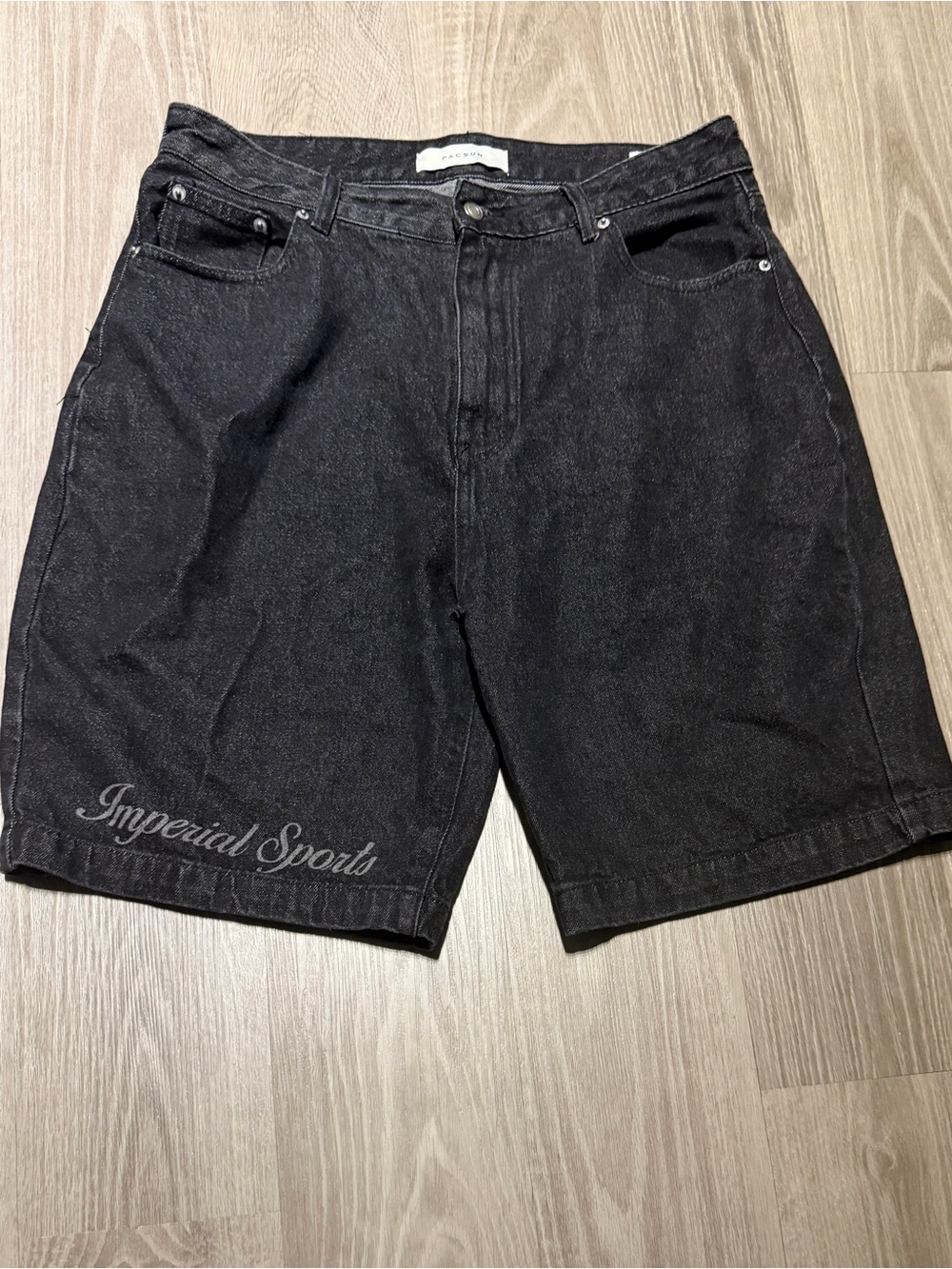 PacSun Black Washed Denim Jean Shorts with Script Detail